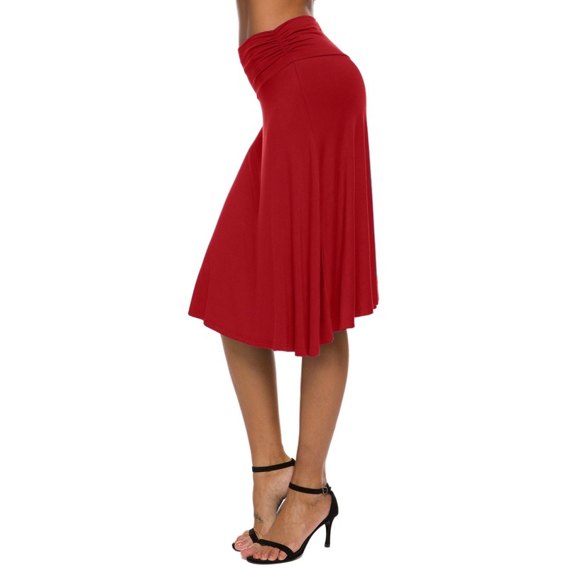 EXCHIC Women's Elastic Waist Plain A-Line Yoga Skirt - red,