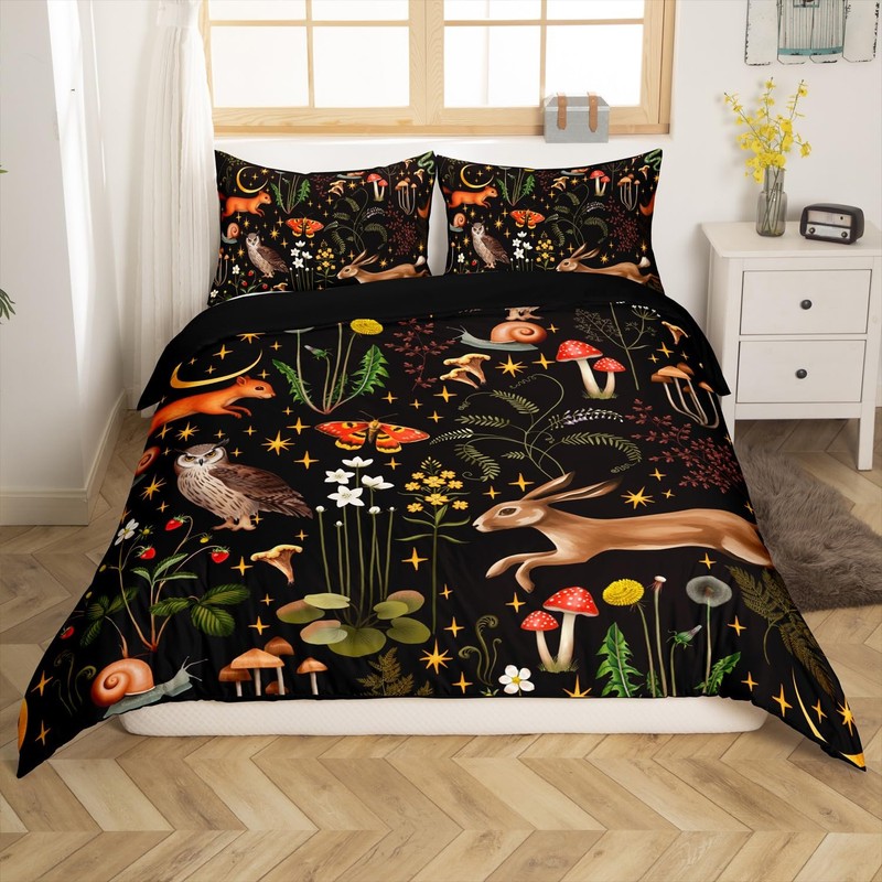 Cartoon Mushroom Duvet Cover Queen Size 3 Pcs Cute Rabbit