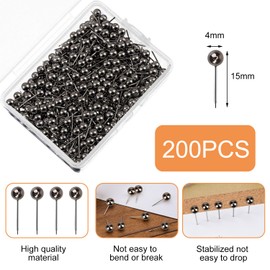 Kryzulax Pack of 200 Map Pins, Map Push Pins, Round Head Pins, Map Nail Pins, Decorative Drawing Pins, Pins with Steel Tip for World Map, Fabric Marking and Pin Board (Black Gold)