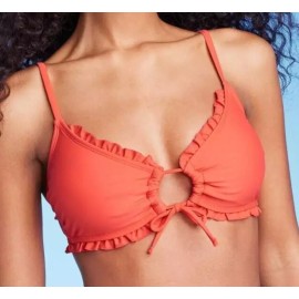 Shade & Shore Women's Medium (8-10) Tie-Front Ruffle Bralette Bikini Top - Shade & Shore