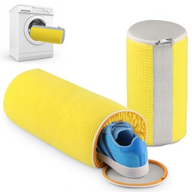 2Pcs Shoe Washing Machine Bag | Reusable Laundry Bags for Sneakers & Trainers | 360° Wrap-Around Fluffy Fiber Cleaning | Durable Zippered Shoe Wash Pouches for Machine Use (Yellow & Grey)