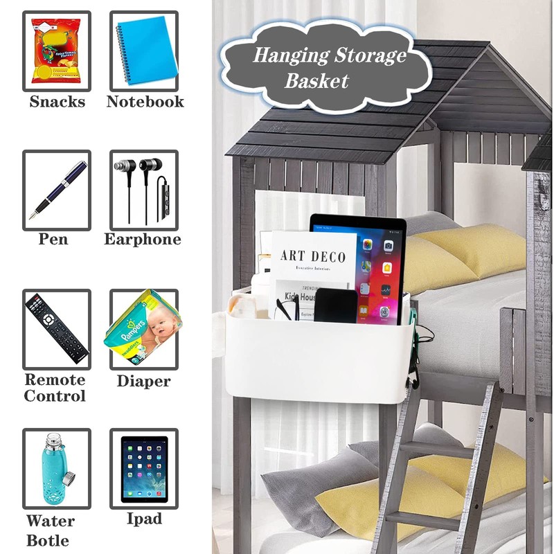 Rixotix Hanging Storage Basket with Detachable Hooks - Bed Organizer