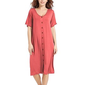 Dreamskull Women's Nightshirt Short Sleeve Nightdresses Button Down Sleepwear V-Neck Nightgown Casual Pajama Dress Plus Size Watermelon Red
