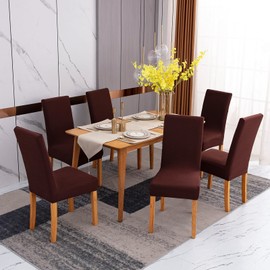 Chair Covers, Set of 6, Brown, Stretch Dining Room Chair Covers for Dining Room Chairs, Removable Washable Spandex Chair Cover for Kitchen Chairs, Hotel, Banquet (Brown, 6 Pieces)