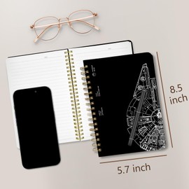 Stanoha Cute Spiral Notebook journal A5 Aesthetic Pretty Floral Design for Women Girls Kawaii with Pocket, 8.5 x 5.7 inch, Black Gear