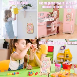 XSQD Points Reward Jar, Smiling Rainbow Rewards Jars for Children, Toilet Training Reward Chart, Reusable Rewards Behaviour Charts for Children, Home School Teacher Parent Incentive Jar