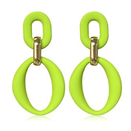 Acrylic Oval Earrings Fashion Acrylic Oval Statement Drop Earrings Oval Hollow Dangle Earrings Oval Hoop Statement Drop Earrings Geometric Earrings for Women (Green)