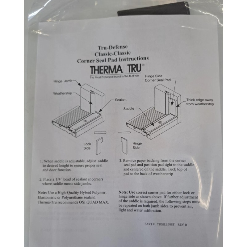 Therma-Tru TRU-DEFENSE THERMA TRU DUST SEAL CORNER PADS DOOR ADHESIVE