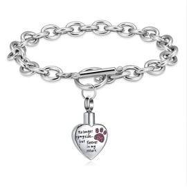 BAOWIQI No Longer by My Side,But Forever in My Heart Carved Locket Cremation Urn Necklace for Pet Dog Cats (Bracelet-pink)
