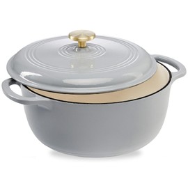 Best Choice Products 7.5 Quart Enamel Cast-Iron Round Dutch Oven, Family Style Heavy-Duty Pre-Seasoned Cookware for Home, Kitchen, Dining Room, Oven Safe w/Lid, Dual Handles - French Gray