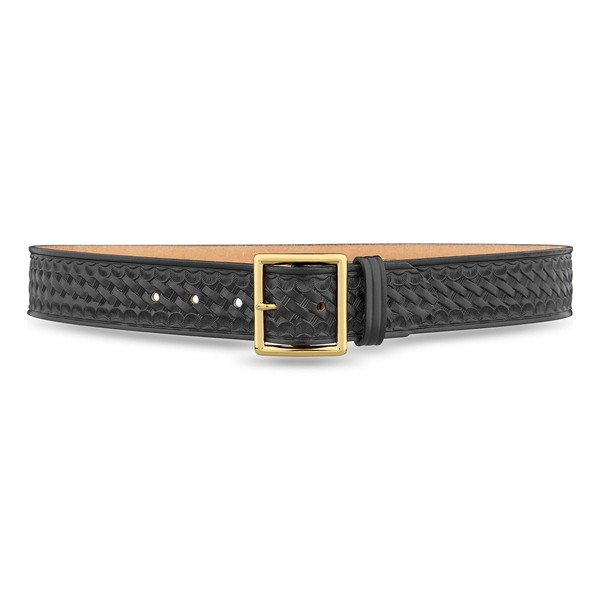 Dutyman 1-3/4" Basketweave Black Leather Garrison Belt with Gold Buckle