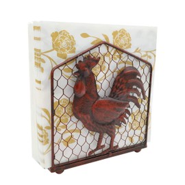 Metal Rooster Design Tabletop Napkin Holder/Freestanding Tissue Dispenser,Rustic Red