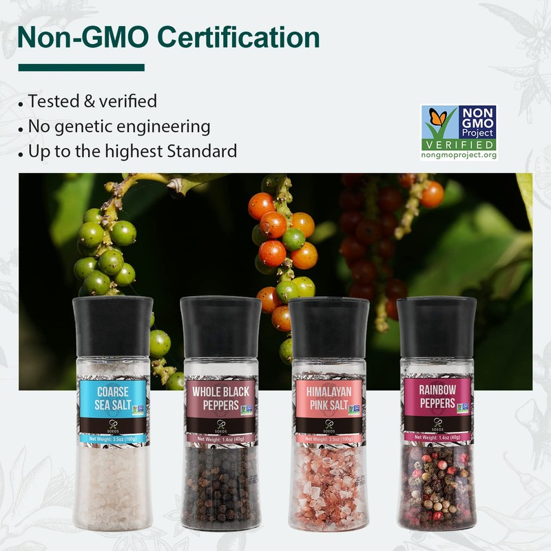 Soeos Black Peppercorns + White Sea Salt + Rainbow Peppercorns