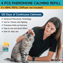 Woyamay Cat Calming Diffuser Refills - 4 Pack Cat Pheromones Calming Diffuser for Cat Anxiety Relief, Cat Pheromone Diffuser, 120 Days Pheromone Diffuser to Calm Cats, Fits All Common Diffuser Heads