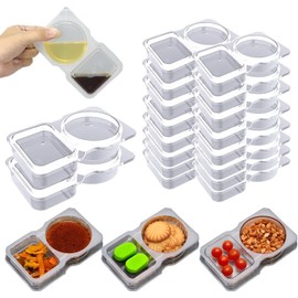 FZWDB Double Compartment Condiment Container Reusable Snack Container 2 Condiment Containers With Lids Snack Pack Container Sauce Containers Condiment Containers With Used For Take-out (Pack of 16)