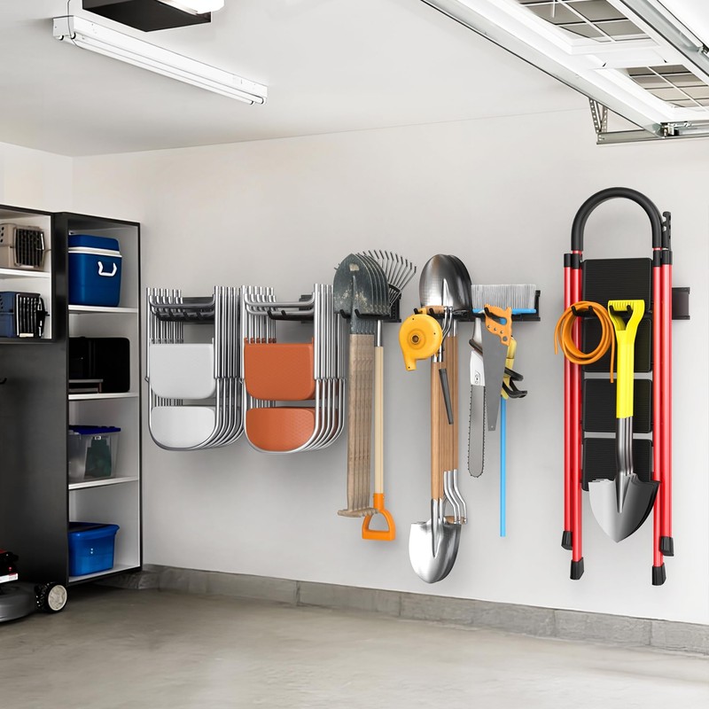 WALMANN Wall Mounted Garden Tool Organizer for Garage, Heavy Duty