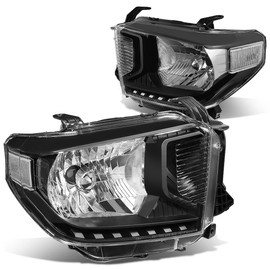 DNA Motoring HL-OH-TTUND14-BK-CL1 Black Housing Clear Corner Headlights Replacement For 14-17 Tundra