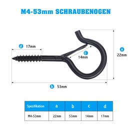 MANICAF Pack of 36 Screw Hooks, Black, Hooks for Screwing Hooks, Ceiling Hooks, Heavy Duty with Safety Buckle, Used for Plant Baskets, Bird Feeders, Wind Chimes, Fairy Lights