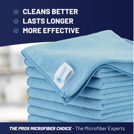 MW PRO Microfiber Cleaning Cloths Blue (12 Pack, 12x12) - Commercial Janitorial Towels & Lint Free Rags - Heavy Duty for Auto Detailing, Glass Windows, Housekeeping & Screens - Washable 300+ Times