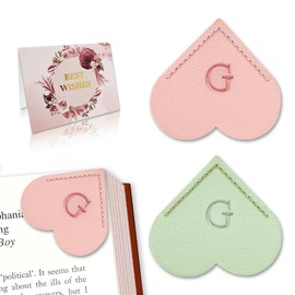 Marcador de corazón de piel personalizado con inicial, letras lindas etiqueta de esquina personalizada para mujeres de lectura, estudiantes, amantes de los libros, regalos de agradecimiento al