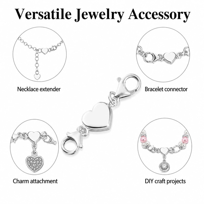 Kryoflare Sterling Silver Heart Jewelry Clasp, 925 Sterling Silver Double