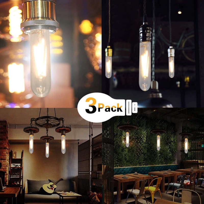 T10 Edison LED Tube Bulbs - Warm White, 2700K, Dimmable