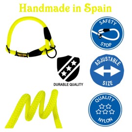 Pull Stop Collar Dogs. Semi Martingale Dog Collar for Small, Medium and Large Dogs. Adjustable Slip on Nylon Round. Yellow