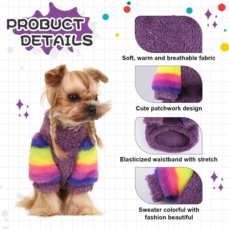 Sebaoyu Rainbow-Sleeved Dog Sweater in Purple (Purple, S)