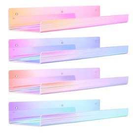 upsimples Acrylic Shelves for Wall Decor, 15" Display Shelf for Perfume, Skincare, Nail Polish, Wall Organizer for Bathroom, Bedroom, Living Room, Playroom, Kids Bookshelf, Iridescent, 4 Pack
