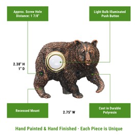 Waterwood Bear Doorbell in Bronze Plated Durable Polyresin - Lighted Push Button/Easy to Install - 2.75" W x 2.38" H x 1" D