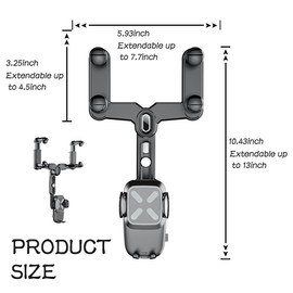 OFBAND Rear View Mirror Phone Holder,【2023 New Upgraded】 360°Rotatable+Retractable Rearview Mirror Phone Holder,Universal Multifunctional Phone Mount for All Mobile Phones&Cars
