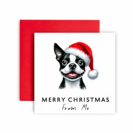 Huxters Christmas Card from the Dog – Boston Terrier - Merry Christmas to Dog Mum and Dog Dad – Christmas Card from the Dog to Friends Family First Christmas (Boston Terrier)