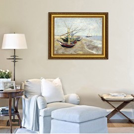 Eliteart-Fishing Boats on The Beach at Saints-Maries by Vincent Van Gogh Giclee Art Canvas Prints-Framed Size:28 1/2"x 35"