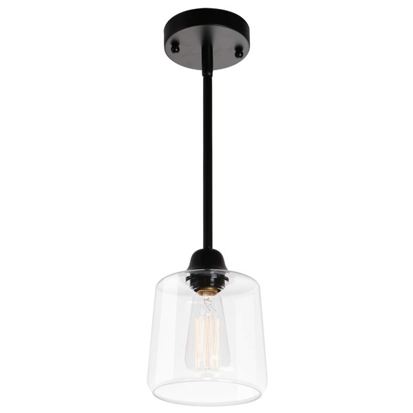 VILUXY Vintage Glass Pendant Light, Single Hanging Pendant Lighting, Black with Clear Glass Shade Classic for Farmhouse, Entryway, Dining Room, Kitchen Island, Foyer