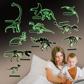Glow in The Dark Dinosaur Fossil Wall Stickers - 10 Large Bright Wall Decals for Bedroom Walls and Ceilings - Glowing Decorations for Boys Room and Girls Room