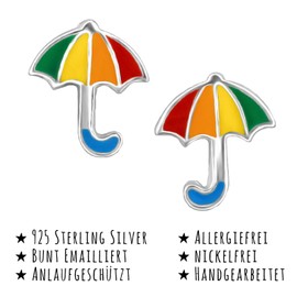 Monkimau Girls' Earrings Umbrella Stud Earrings Made of 925 Sterling Silver, Sterling Silver
