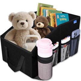 Ldex Car Seat Organizer for Back Seat Front Seat Between Seats,Car Storage Organizer for Kids with Multi- Pockets，Collapsible,cup Holders, Removable Dividers(Black)