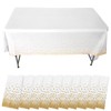 Pack of 10 Disposable Tablecloths, White with Gold Polka Dots, Plastic Tablecloths, 137 x 274 cm, Disposable Tablecloths, Waterproof, Rectangular Tablecloths, Waterproof Tablecloths for Birthday