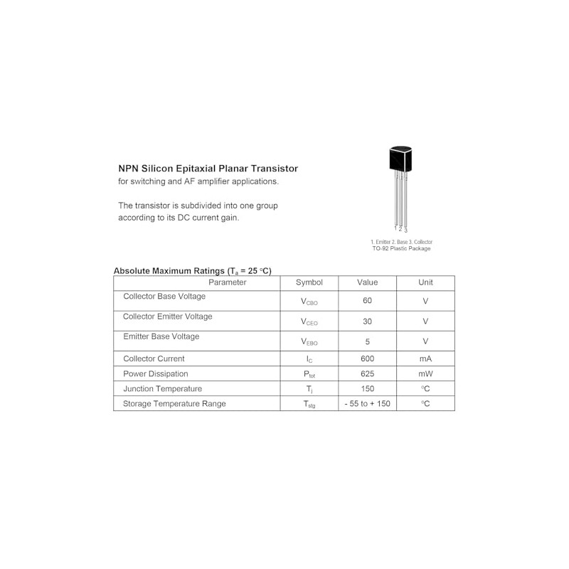 HeyNana NPN 2N2222 Transistor 600mA 40V TO-92 Pack of 50
