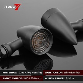 TSUNG Universal Motorcycle SMD LED Turn Signals 12V Brake Tail Lights Running Lights for Cruiser Chopper Bobber Cafe Racer Street Bike (White&Amber Light-Black)