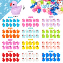 120Pcs Mini Resin Ducks Tiny Ducks to Hide Miniature Duck Decorations for Aquarium Garden Landscape Dollhouse Decorations Potted Ornaments DIY (12 Colors)