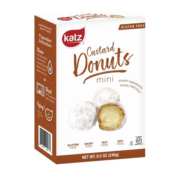 Katz Gluten Free Mini Custard Donuts | Dairy, Nut, Soy and Gluten Free | Kosher (1 Pack of 6 Donuts, 8.5 Ounce)