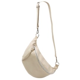 SH Leder Greta G747 Genuine Leather Women's Unisex Chest Bag for Festival Travel Medium Waist Bag Crossbody Bag Adjustable Shoulder Strap Women Leather Bag 37 x 21 cm, beige, Chest pocket / belt bag /