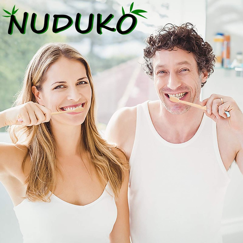 NUDUKO Biodegradable Charcoal Toothbrush Bamboo Toothbrushes - 6 Pack Eco-Friendly,
