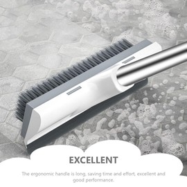 PRETYZOOM Floor Scrub Brush, Long Handle Floor Scrubber with Squeegee, 2 in 1 Scrape Scrub Brush for Cleaning Tile Floor Shower Bathtub Garage