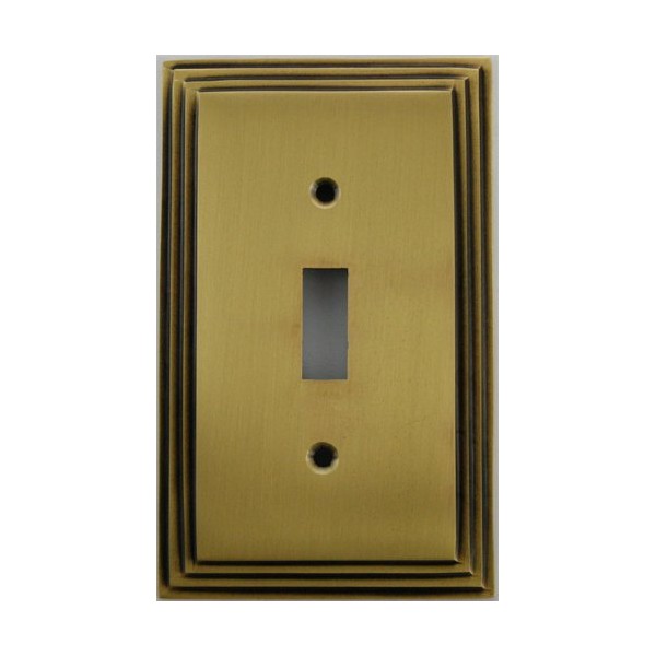 Deco Step Style Antique Brass 1 Gang Toggle Switch Wall Plate