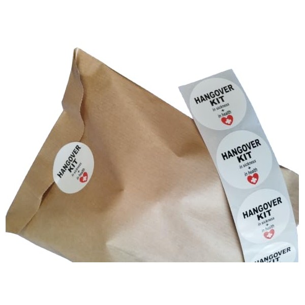 Kraft Paper Bags with Adhesive Labels for Anti-Hangover Kit, 50