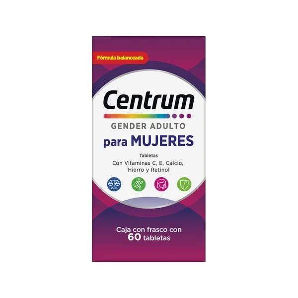 Frasco Multivitamínico Centrum Mujer con Vitamina C Vitamina E Calcio