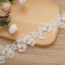 HASTHIP® Encaje Blanco Floral 5.5cm, Cinta de Encaje Decorativa, Borde Bordado para Ropa, Manualidades, Boda, Regalo, Tela, Corredor de Mesa y Decoración DIY (1 Yarda)