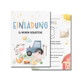 5er-Set Bauernhof Einladungskarten Kindergeburtstag | DIN A6 | Partyeinladungen | Bauernhof-Party | Geburtstagsparty | Einladungen für Kinder Jungs Mädchen (5er-Set)
